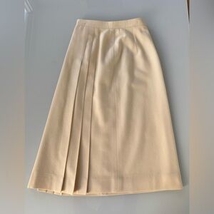 The Villager Vintage 100% Wool Cream Pleated A-Line Midi Skirt Size 10